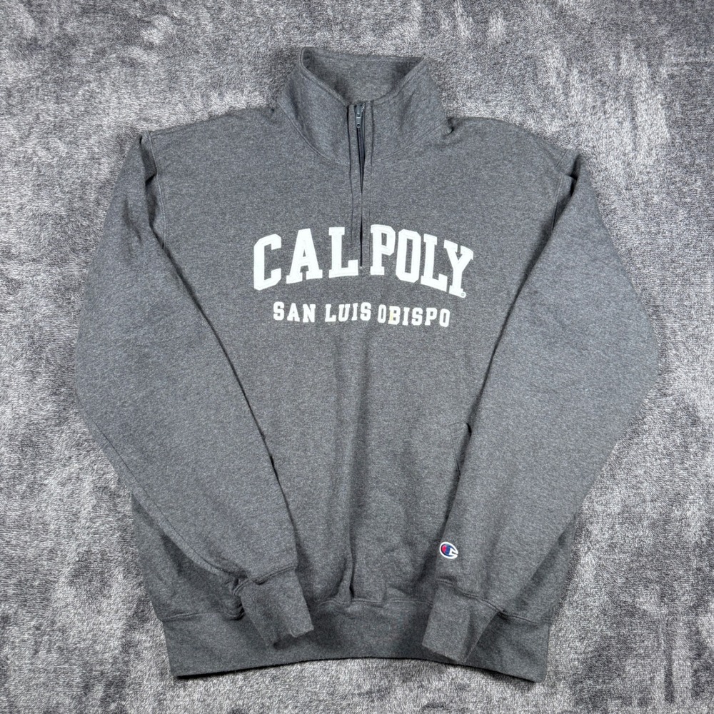 Champion Cal Poly San Luis Obispo Quarter Zip Sweatshirt Gray Eco Fleece Large